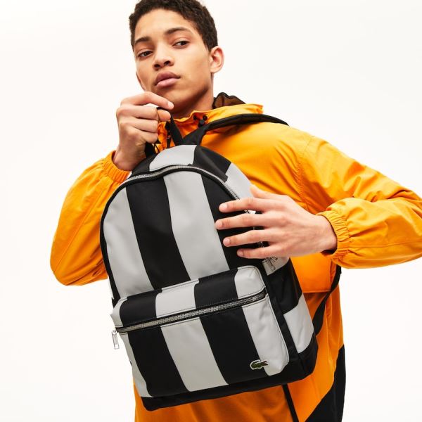 Lacoste Lacoste LIVE Detachable Pouch Striped Backpack Pánské - Batoh Černé / Bílé | CZ-o3Wzo2